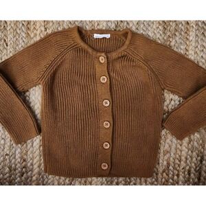 Jamie Kay Organic Cotton Cable Knit  Buttondown Cardigan Brown Teddy Size 1 year
